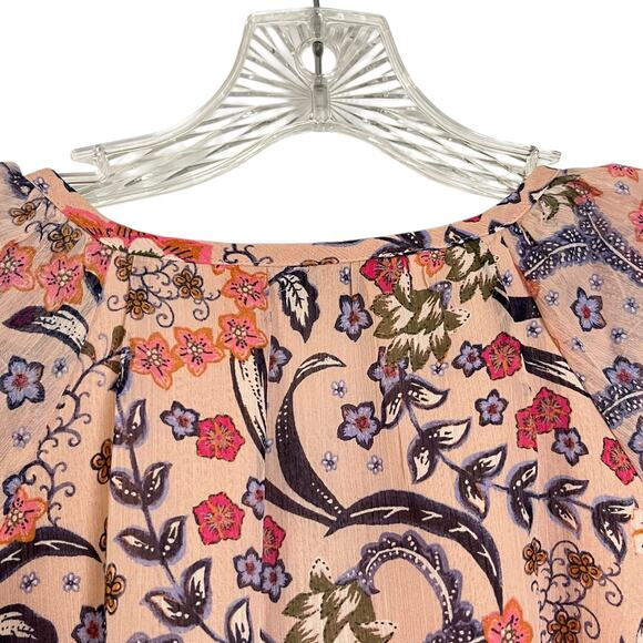 Loft Floral Pink Peasant Blouse Long Sleeve Sz LP Boho Romantic Barbiecore (3009 - Picture 7 of 8